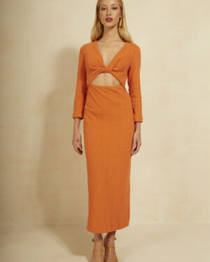 VESTIDO MIDI COM FENDA LARANJA DARK
