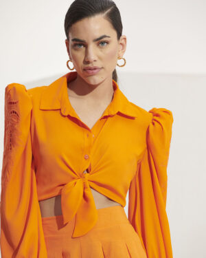 CAMISA BORDADA COM MANGAS BUFANTES LARANJA WARM
