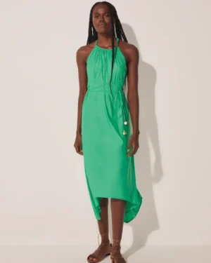 VESTIDO VERDE MIDI COM AMARRAÇÃO CACTOS DEGRADE