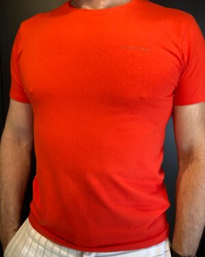 CAMISETA BASICA COM STRETCH GOLA CARECA LARANJA