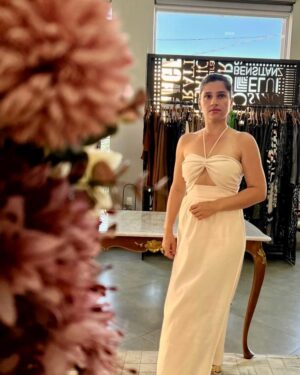 VESTIDO LONGO DE LINHO BEGE NAPPA