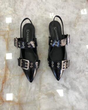 MULE SCARPIN FLAT PRETO TIRA/FIVELA