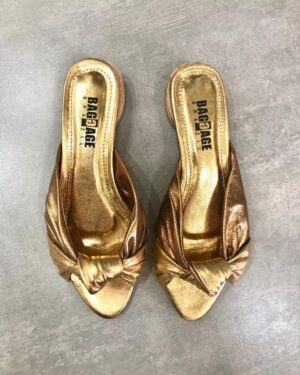 SANDÁLIA FLAT COURO METALIZADO OURO / BRONZE
