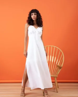 VESTIDO BRANCO MÁXI ALÇA FINA E FENDAS