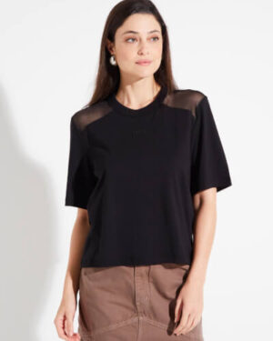 CAMISETA  DETALHE TULE PRETO