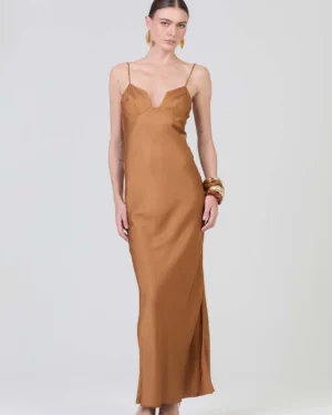VESTIDO LONGO SLIM MARROM EVERMORE