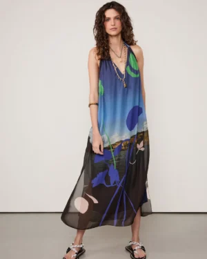 VESTIDO GEORGETTE LEVE LONGO FRENTE UNICA ESTAMPADO