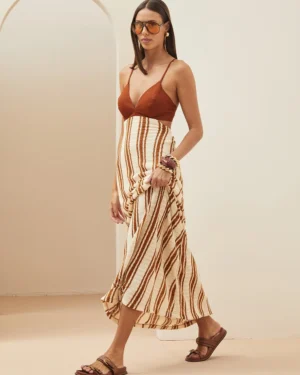 VESTIDO LISTRADO DETALHE LINHO