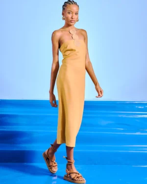 VESTIDO LINHO MIDI COSTAS ABERTAS