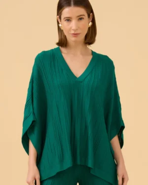 BLUSA KAFTAN DECOTE V EM VERDE ESMERALDA