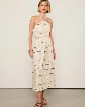 VESTIDO DE ALGODAO MIDI RECORTES