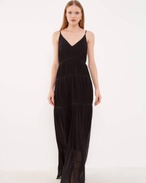 VESTIDO MALHA TULE DRAPEADO PRETO