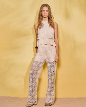 COORDENADO ISY BLUSA HALTER/CALÇA RETA BEGE