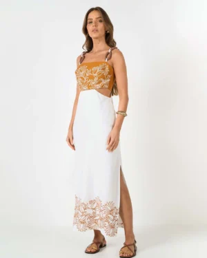 VESTIDO LCECCI MIDI LINHO BORDADO