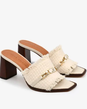 TAMANCO OFF WHITE BRULÉE BRIDÃO TECIDO COURO