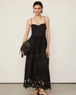 VESTIDO ANIMALE MIDI COM LINHO BORDADO RICHELIEU