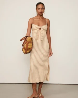 VESTIDO DE LINHO MIDI LISTRADO