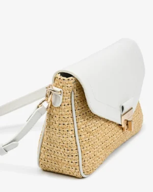 BOLSA TRANSVERSAL BRANCO COURO RAFIA JB