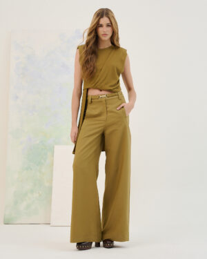CALÇA LINHO COM CINTO VERDE DULL