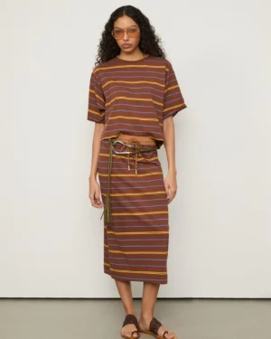COORDENADO SAIA/BLUSA FIO TINTO MARROM
