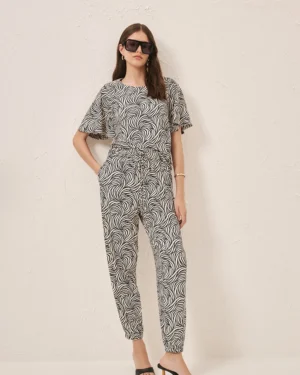 COORDENADO CALÇA/BLUSA BIO JERSEY ONDAS PRETO COM OFF WHITE