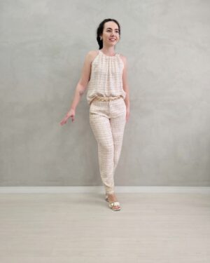 COORDENADO CALÇA/BLUSA DETALHE AZULEJOS AM. MANTEIGA