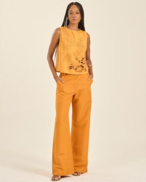 CALÇA LINHO MARROM AREIA MOLHADA