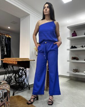 COORDENADO CALÇA/BLUSA CAMBRAIA AZUL OCEANO
