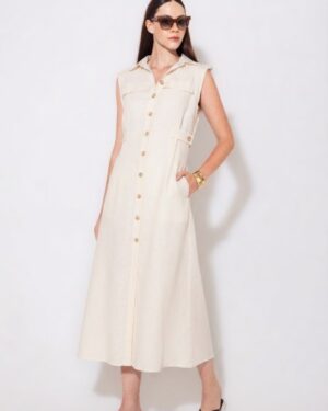 VESTIDO MIDI LINHO 100% OFF WHITE