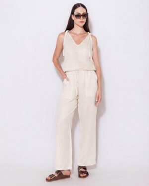 COORDENADO REGATA/CALÇA BOLSO EM CAMBRAIA  BEGE