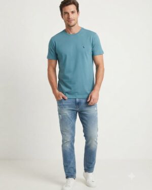 CAMISETA REGULAR CARECA TURQUESA SECO