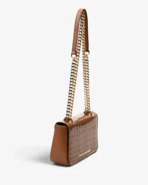 BOLSA TRANSVERSAL CARAMELO DOURADO COURO CROCO