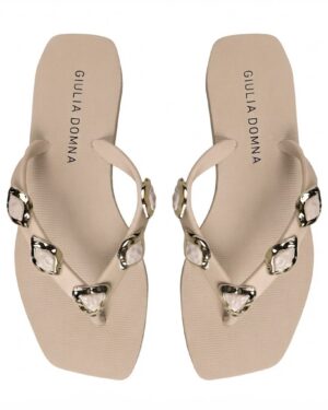 CHINELO BEGE COM PEDRARIAS BICO QUADRADO