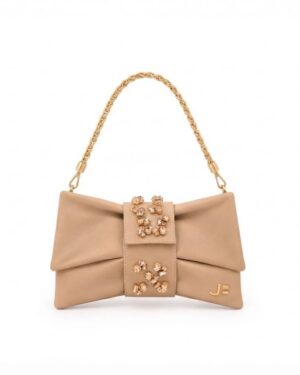 BOLSA EM COURO ROSE COM PEDRARIA